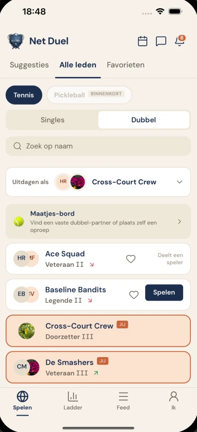 NetDuel — mobiele app voor tennis- en pickleball-communities